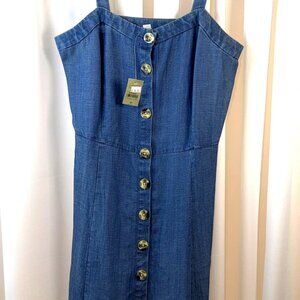 NWT Women's Loft Denim Like Button Down Front Tank Dress Size Petites 2P